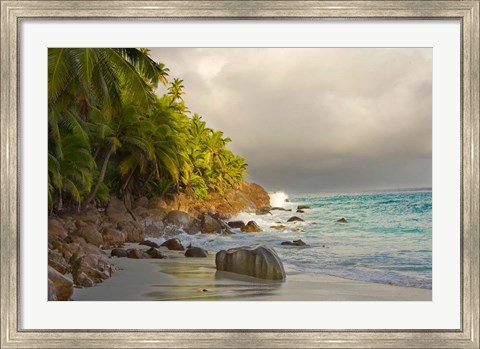 Framed Anse Beach on Fregate Island, Seychelles Print