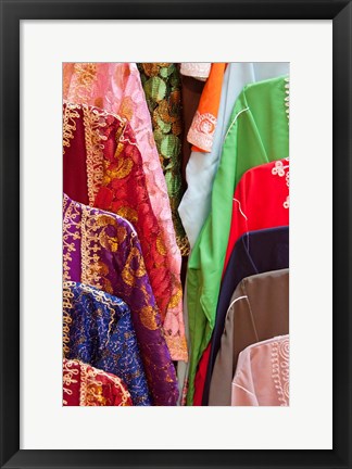 Framed Caftan Textiles, Fes Medina, Morocco Print