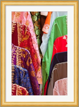 Framed Caftan Textiles, Fes Medina, Morocco Print