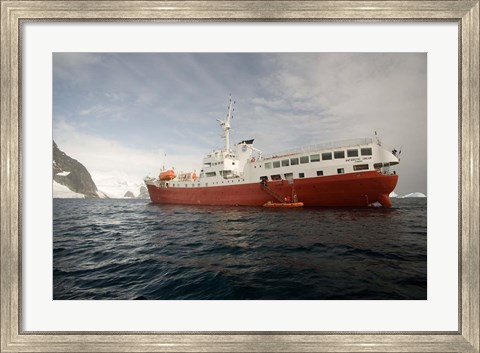 Framed Expedition ship and zodiac, Pleneau Island, Antarctica Print