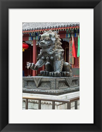 Framed China, Beijing. Bronze lion sculpture, Fragrant Hill Print