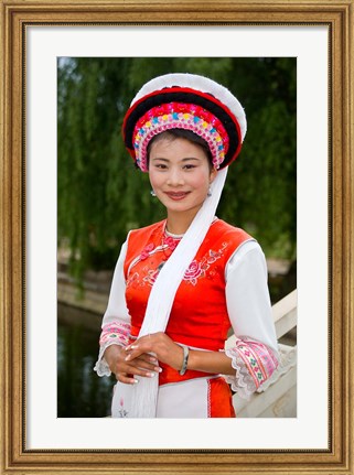 Framed Bai Minority Woman in Traditional Ethnic Costume, China Print