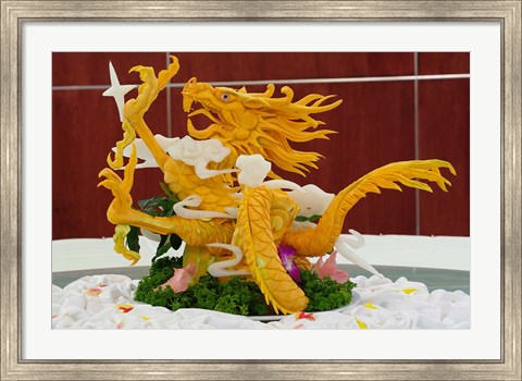 Framed Dragon carved from pumpkin, Yellow Mountain, China Print