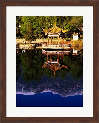 Framed Cangshan Mountains and Park Pavilion, Dali, Yunnan, China Print