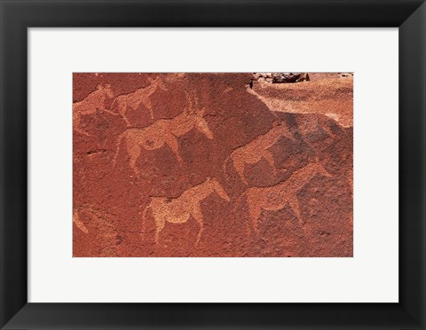 Framed Ancient rock etchings, Twyfelfontein, Damaraland, Namibia, Africa. Print