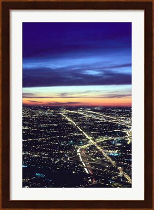 Framed Aerial Night View of Chicago, Illinois, USA Print