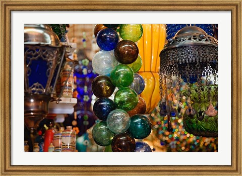 Framed Glass Balls and Lamps, Khan El Khalili Bazaar, Cairo, Egypt Print
