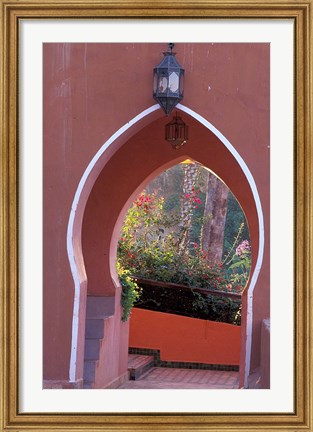 Framed Arched Door and Garden, Morocco Print