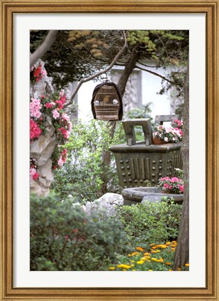 Framed Caged Songbird Hangs in Administrator&#39;s Garden, Suzhou, Jiangsu Province, China Print
