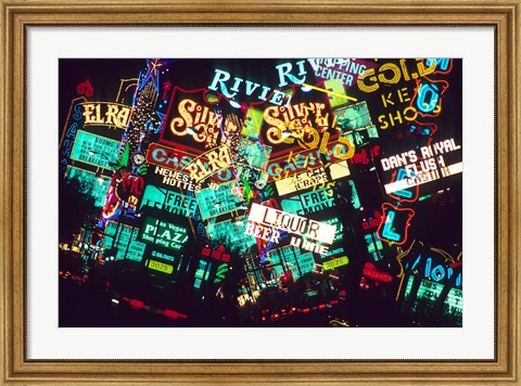 Framed Double exposure, casino signs, Las Vegas, Nevada. Print