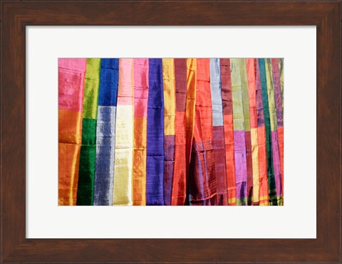 Framed Colorful Silk Scarves at Edfu Market, Egypt Print