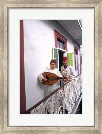 Framed Band with Ladud Guitar on Balcony, Tangier, Morocco Print
