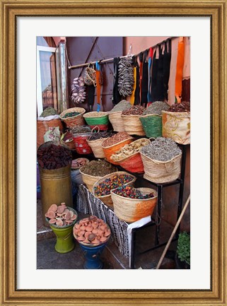 Framed Africa, Morocco, Marrakech. Spices of the mellah of Marrakech. Print