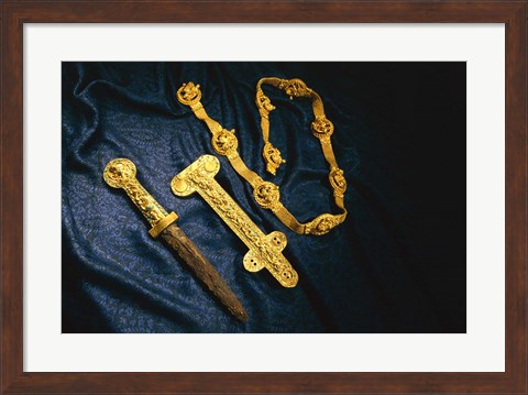 Framed Dagger, Sheath and Belt of Warrior, Gold Artifacts From Tillya Tepe Find, Six Tombs of Bactrian Nomads Print
