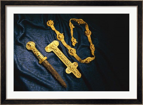 Framed Dagger, Sheath and Belt of Warrior, Gold Artifacts From Tillya Tepe Find, Six Tombs of Bactrian Nomads Print