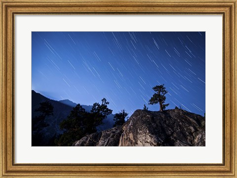 Framed Whisps of moonlight shine through the mountain peaks of Inyo National Forest Print