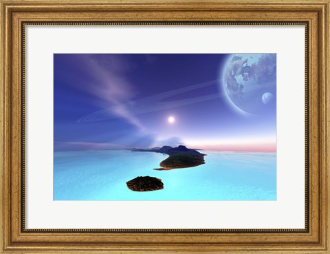 Framed Beautiful cosmic seascape on an alien world Print