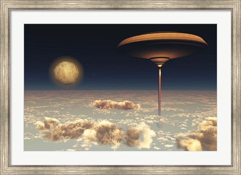 Framed futuristic space station hovers above the Earth Print