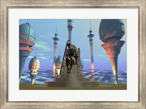 Framed King On His Throne in Futuristic World Print