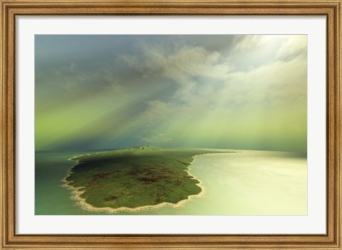 Framed Beautiful rays of sun stream down on an island in the ocean Print