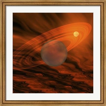 Framed Cosmic image of a giant gaseous ringed planet Print