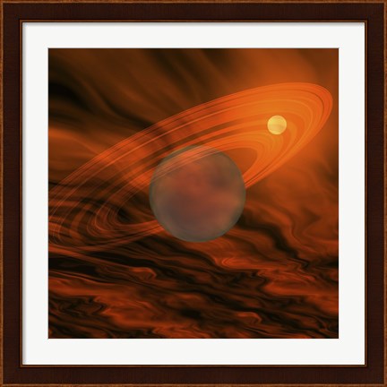 Framed Cosmic image of a giant gaseous ringed planet Print