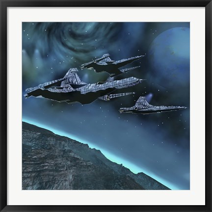 Framed Starships near an alien planet Print