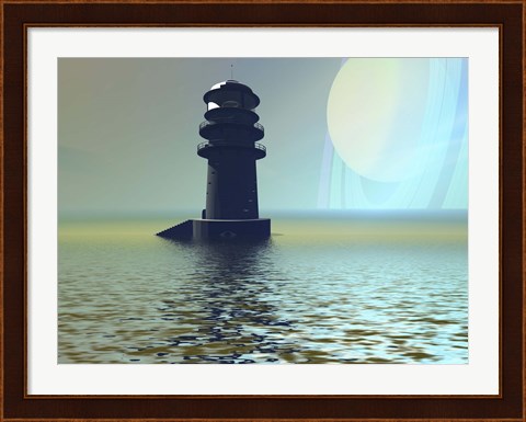 Framed lighthouse beacon on an alien planet Print