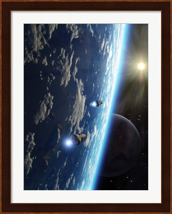 Framed Two survey craft orbit a terrestrial type planet Print