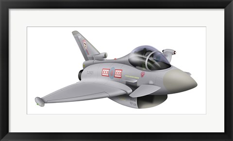 Framed Cartoon illustration of a Royal Air Force Eurofighter Typhoon Print