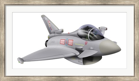 Framed Cartoon illustration of a Royal Air Force Eurofighter Typhoon Print