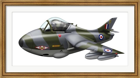 Framed Cartoon illustration of a Royal Air Force Hawker Hunter F6 Print