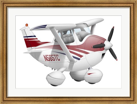 Framed Cartoon illustration of a Cessna 182 aeroplane Print