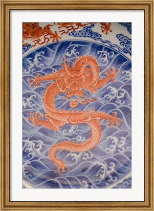 Framed Large plate with dragon and cloud design, Shanghai, China Print