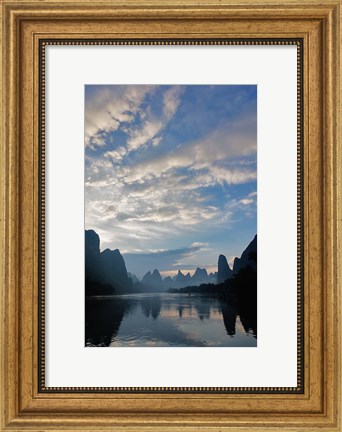 Framed Li River and Karst Peaks at sunrise, China Print