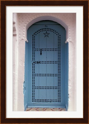 Framed Moorish-styled Blue Door and Whitewashed Home, Morocco Print