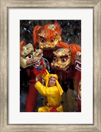 Framed Lion Dance Celebrating Chinese New Year, Beijing, China Print