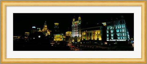Framed Night View of Colonial Buildings Along the Bund, Shanghai, China Print