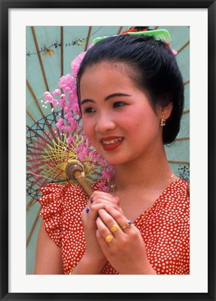 Framed Portrait of Water Dai Girl With Umbrella, China Print
