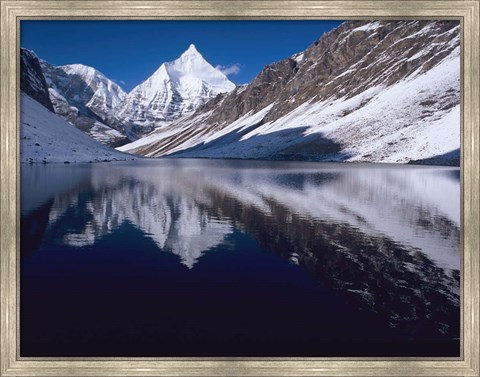 Framed Mount Jichu Drake in Sophu lake, Jigme Dorji NP, Bhutan Print