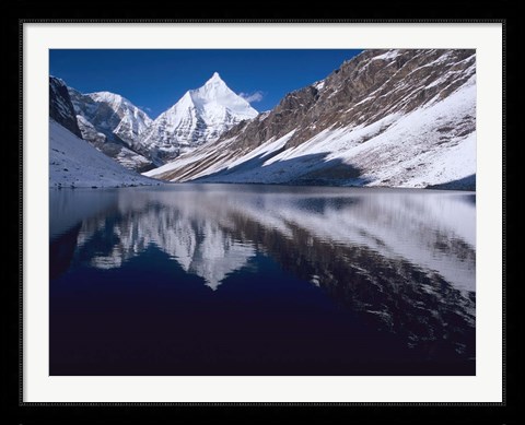 Framed Mount Jichu Drake in Sophu lake, Jigme Dorji NP, Bhutan Print