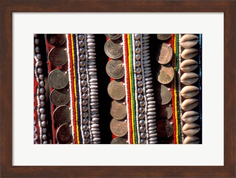Framed Traditional Akha fabric and clothing displayed as a souvenir, Burma Print