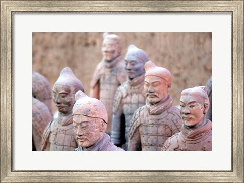Framed Terra Cotta Warrior Heads, Xian, Shaanxi, China Print