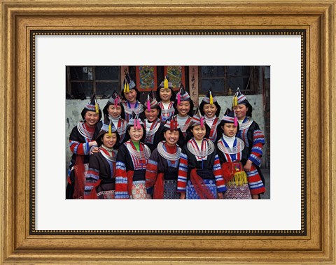 Framed Tip-Top Miao Girls in Traditional Costume, China Print