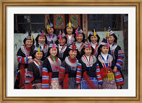 Framed Tip-Top Miao Girls in Traditional Costume, China Print