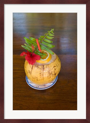Framed Tropical cocktail, Fregate Island, Seychelles, Africa Print