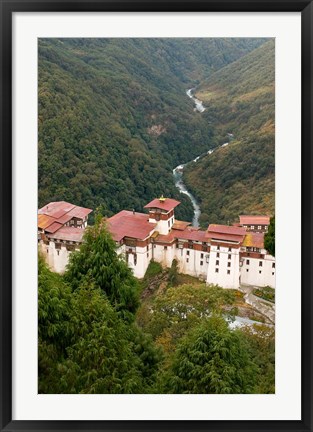 Framed Trongsa Dzong Fortress, Bhutan rice terraces Print