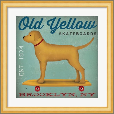 Framed Golden Dog on Skateboard Print