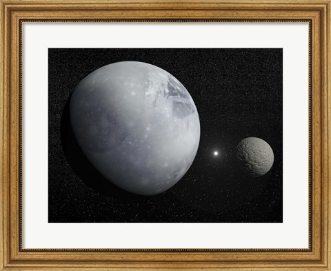 Framed Pluton, its big moon Charon and the Polaris star Print
