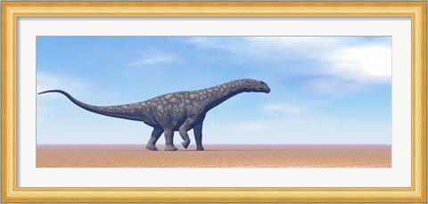 Framed Large Argentinosaurus dinosaur walking in the desert Print